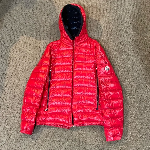 Moncler red puffer coat